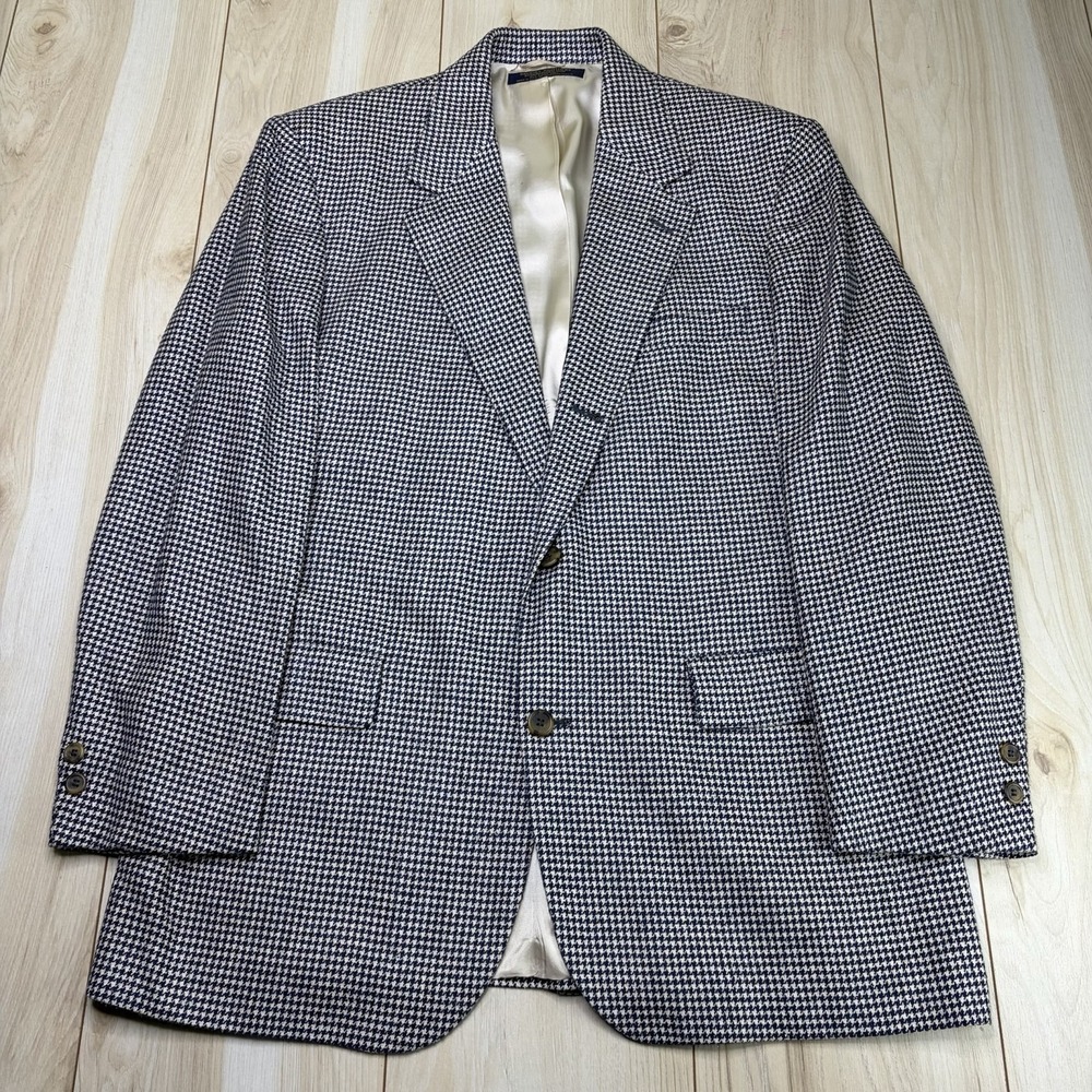 VTG Brooks Brothers Herringbone Pure Silk Blazer Mens 42R Cream/Blue